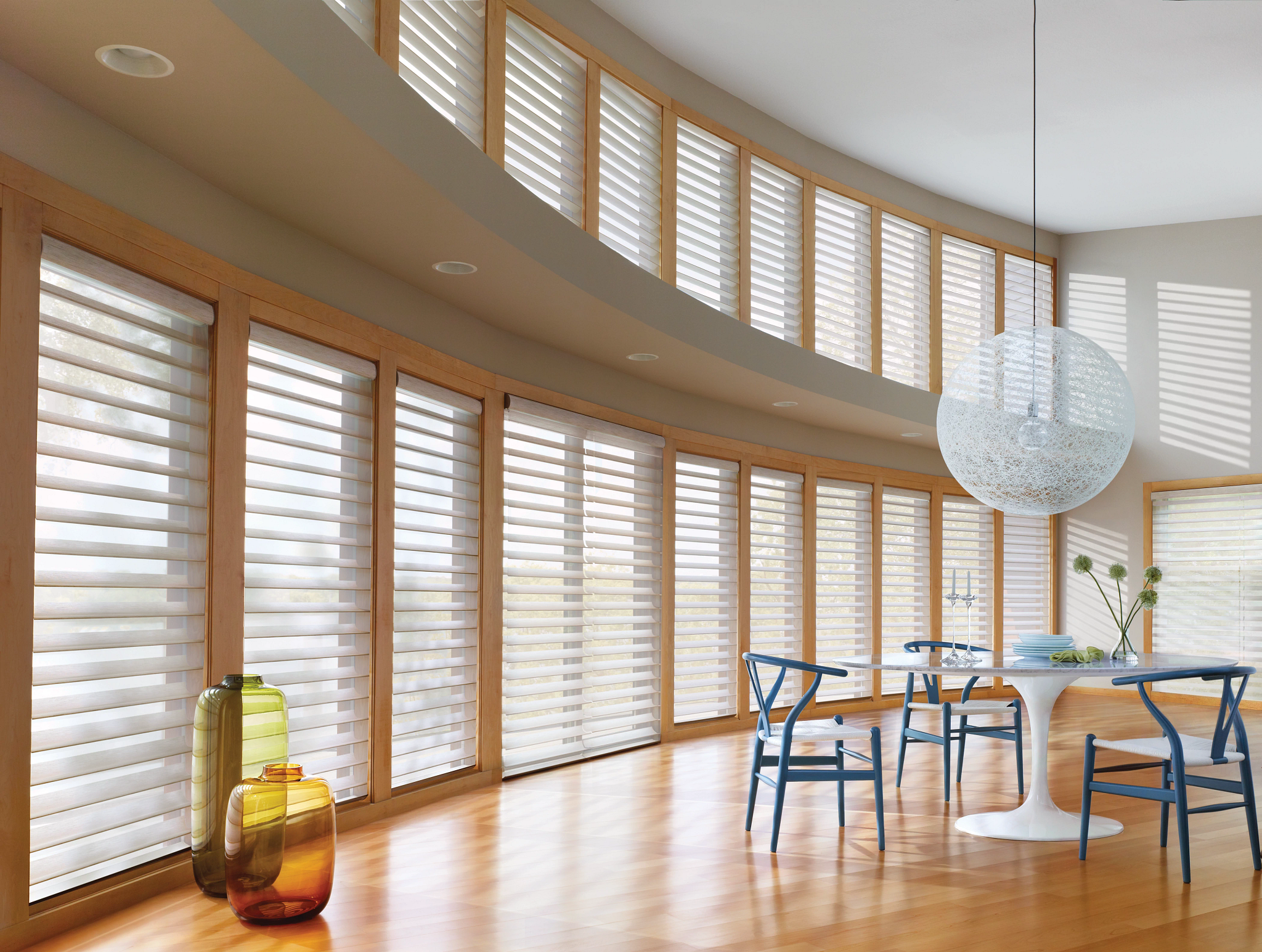 Beautiful finished room with motorized shades.
