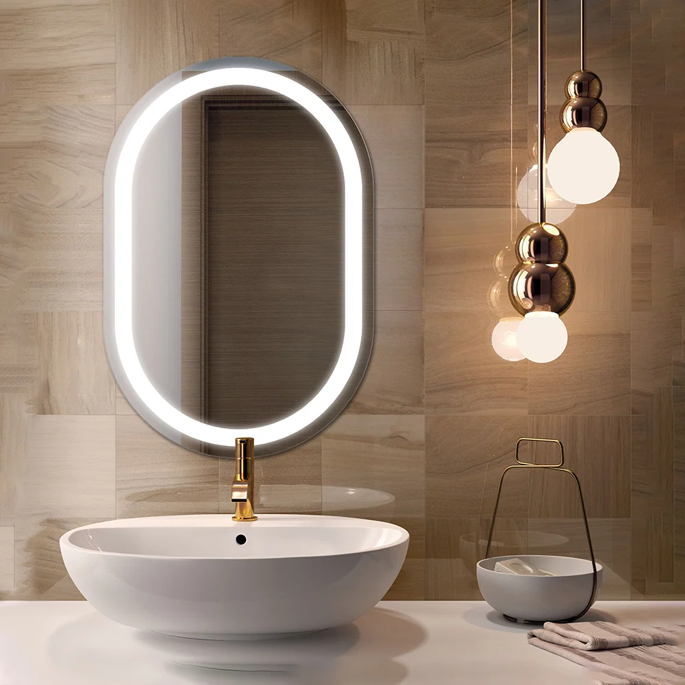 Bathroom with electric mirror with the lights on