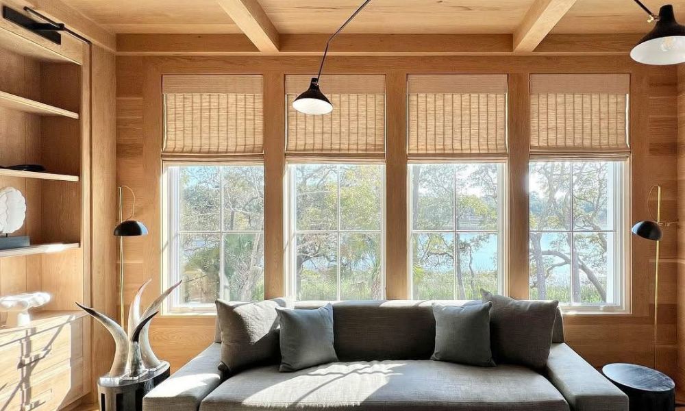 <span class="uk-h4">Natural woven window shades in a contemporary Pittsburgh living room</span>